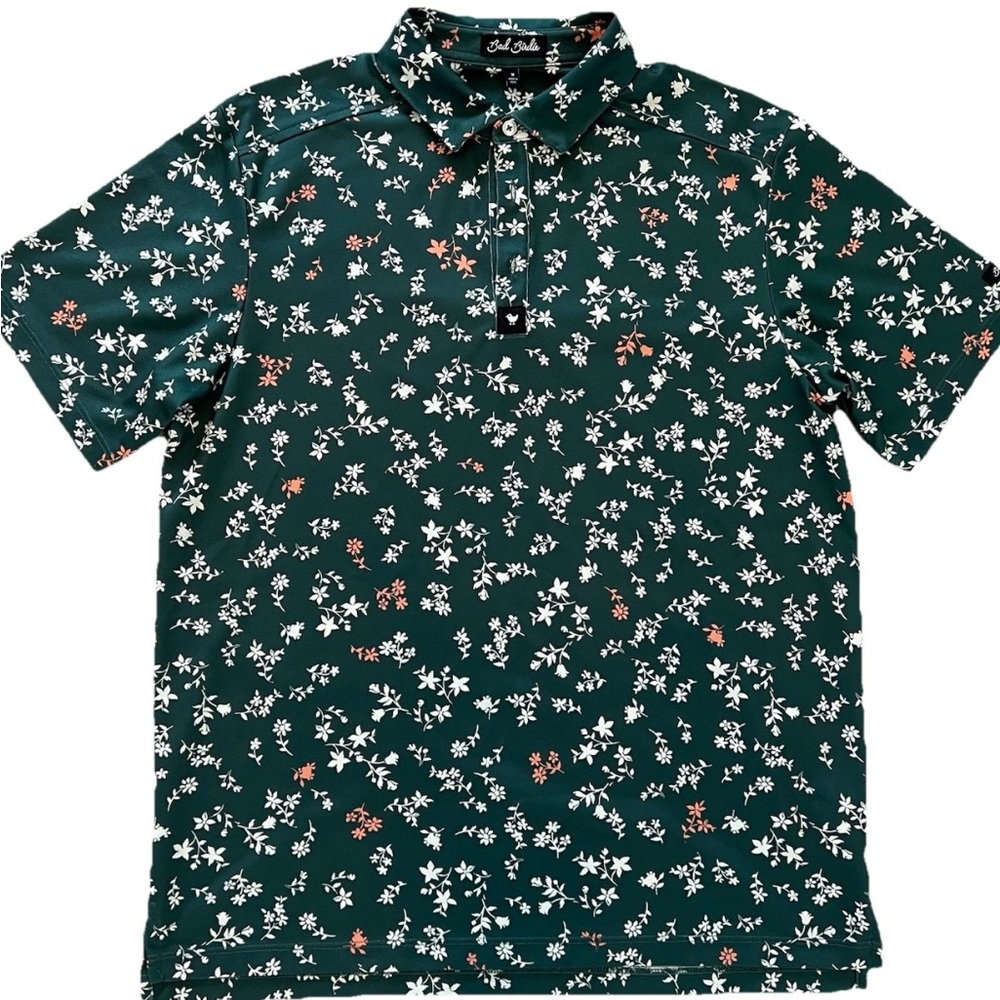 Bad Birdie Shush Performance Polo Shirt Green Floral Golf UPF 50+ Men’s Medium